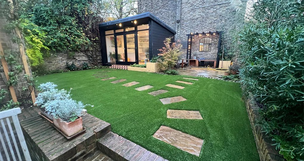 Low-maintenance garden with artificial grass